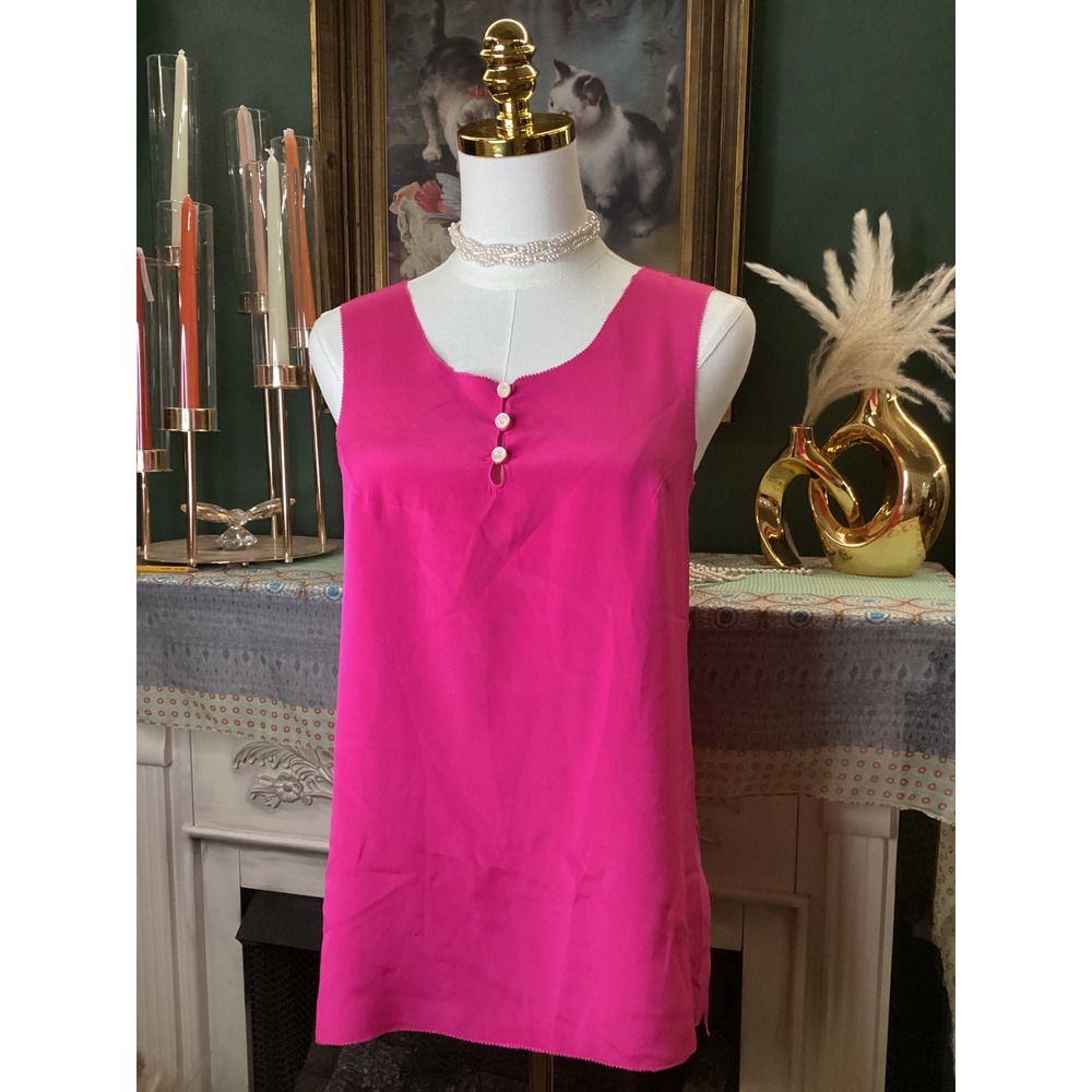 Paperwhite Hot Pink Silk Blend Sleeveless Button Keyhole Blouse Top Size 2